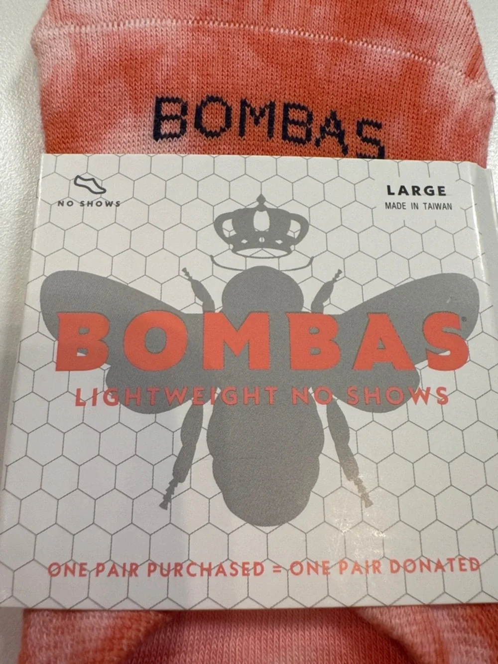Bombas NWT Tie Dye No Show Socks 4PR Total 2PR-ORG 2PR-GRN SZ: LRG fit SZ 7-9